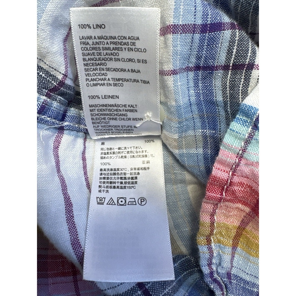 Tommy Bahama Mens L 100% Linen Button Down Shirt Plaid Short Sleeve Blue White - Picture 6 of 8